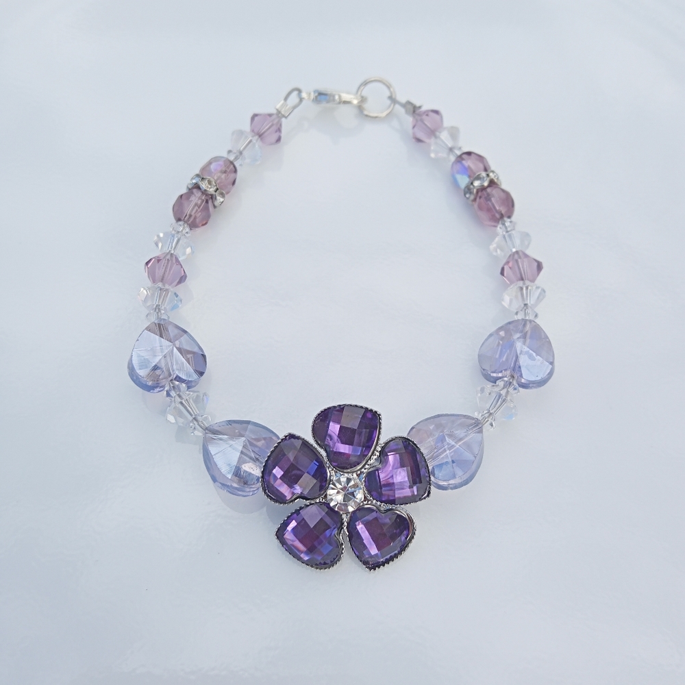Rare, Handbeaded Purple Heart Bracelet - Picture 4 of 5